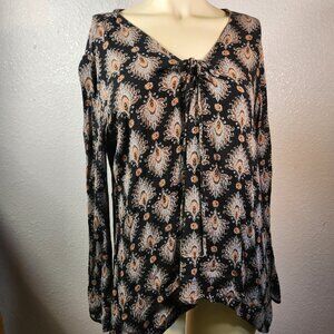 Gilded Intent Asymmetrical Sz. L Pullover Tunic Top Paisley LS Lightweight